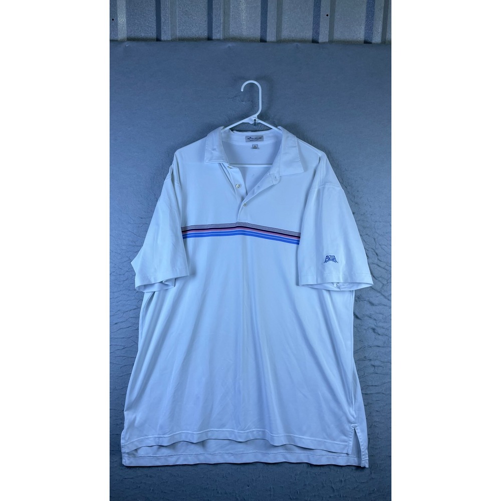 Peter Millar Polo Shirt Mens XL White Excellent Summer Comfort Striped AVIA Logo
